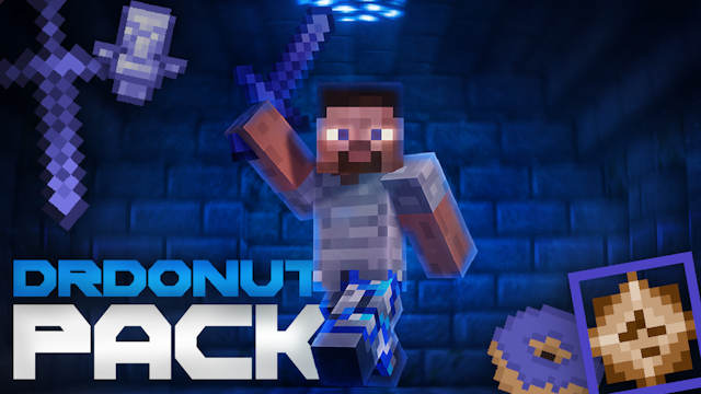 Minecaft Skin in cave with blue font "DrDonut Pack"